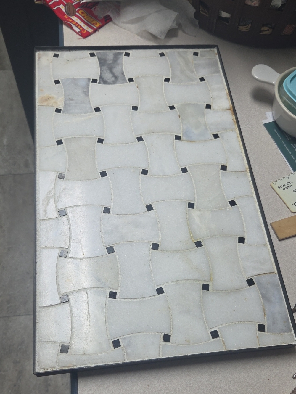 White Ceramic Mosaic Tray - Home Bath